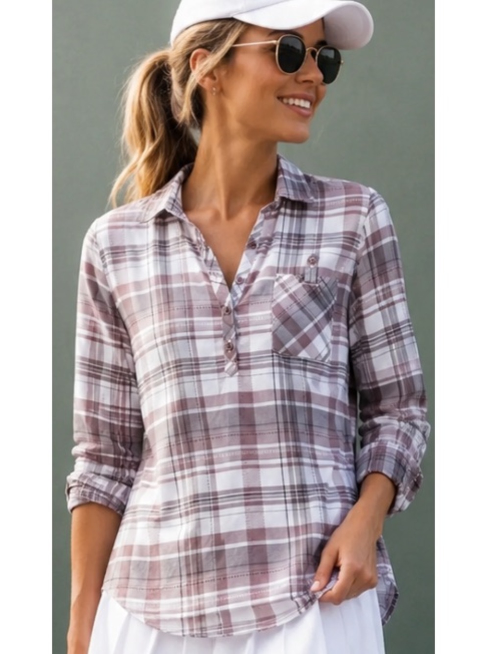 KÜHL Spektra Plaid Performance Top Roll Tab Sleeve Hiking Travel Shirt Small
